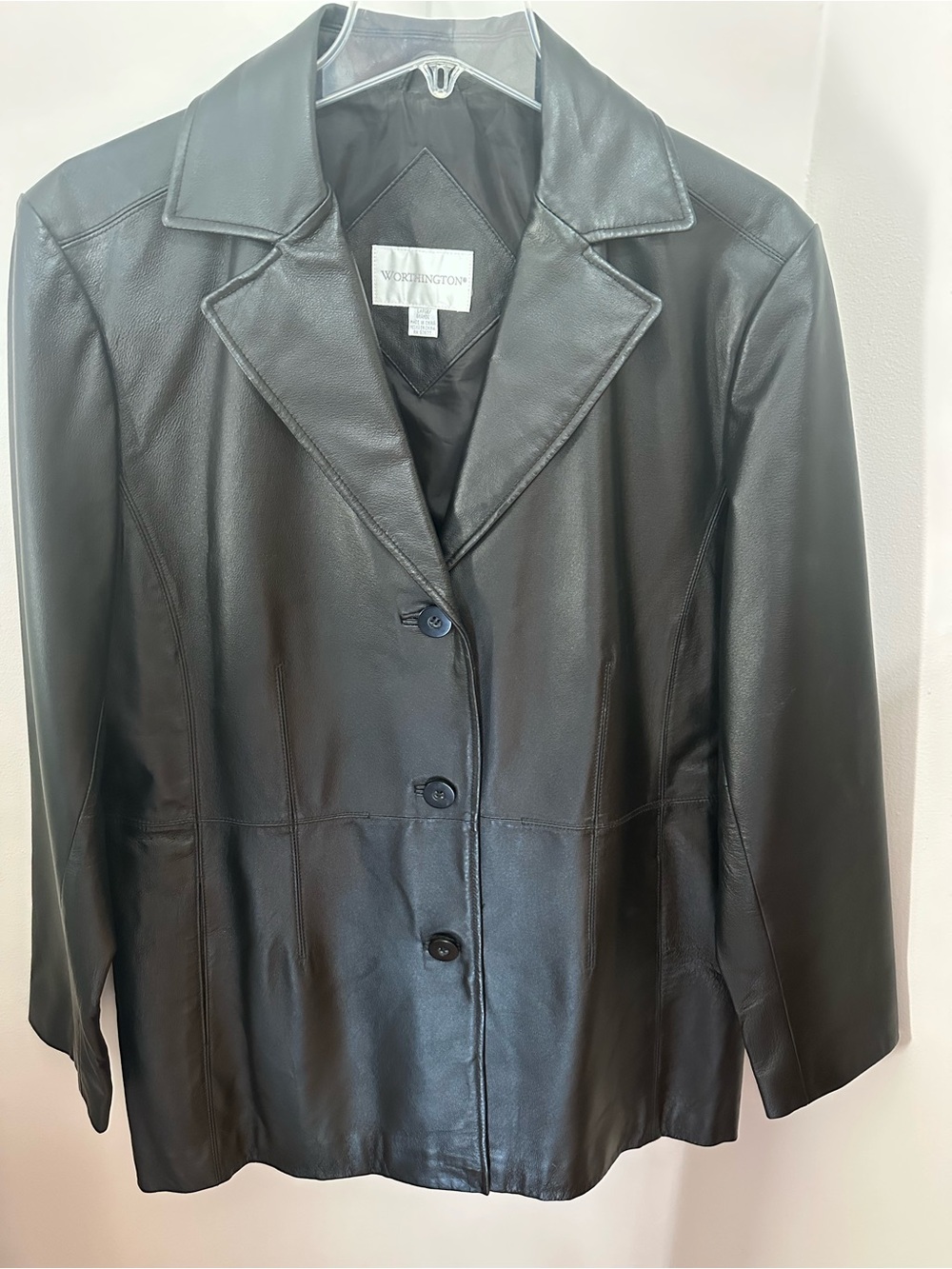 Worthington Black Leather Button-Front Blazer
